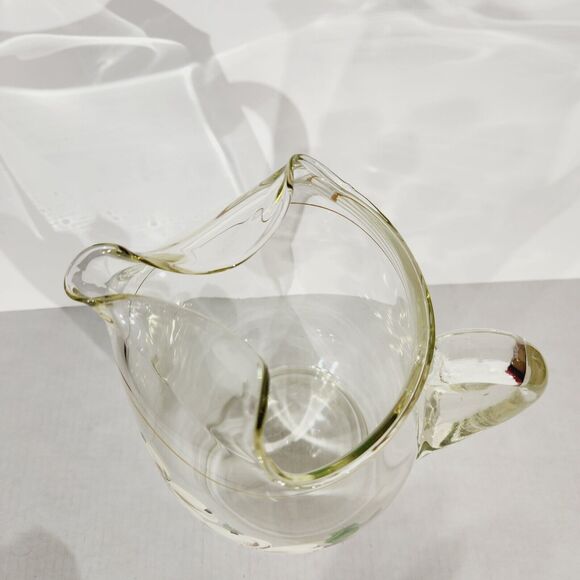 Vtg Art Glass Pitcher Hand Painted Floral Flowers White Brown MCM 9in - Picture 10 of 12